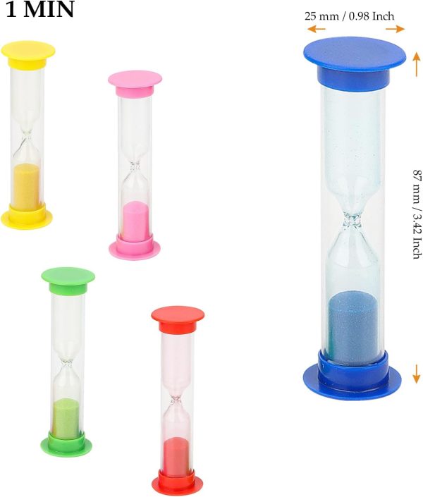 50 PCS 1 Minute Sand Timer, 8.7 x 2.5cm Colorful Hourglass Sandglass Timer, 5 Colors Small Plastic Sand Clock for Home, Office