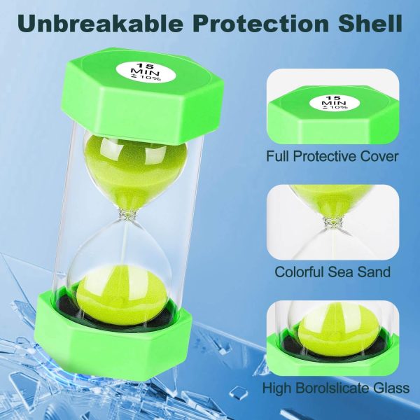 Hourglass Sand Timer for Kids,Plastic Sand Clock 5/15 Minutes Set,Large Blue Green Sand Watch 5&15Min, ,Colorful Hour Glass Sandglass Timer for Classroom,Games,Kitchen,Decor