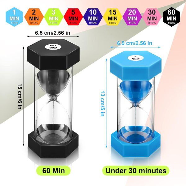 9 Packs Colorful Sand Timer Hourglass Set 1/2/3/5/10/15/20/30/60 Minutes Visual Sand Clock Timer for Kids Plastic Sand Glass for Classroom Home Office Kitchen Game Use Teeth Brushing